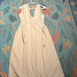 Cream Plunge Neck Sleeveless Midi Sundress